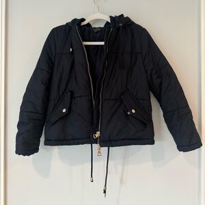 Topshop Puffer Zipper Jacket in Navy